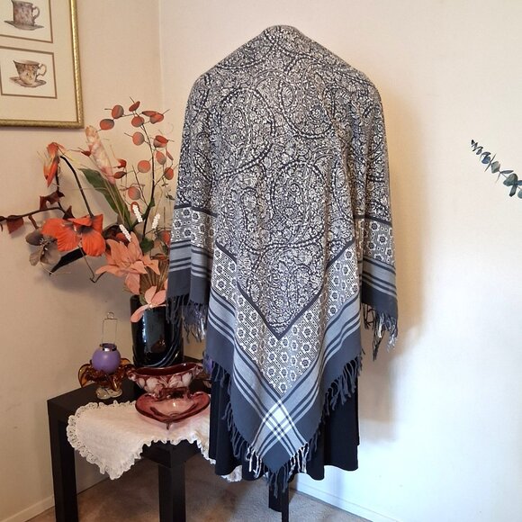 VTG NEW sandwich 100% Cotton Large Square Classic Luxury Olive Green White Scarf - Picture 8 of 9